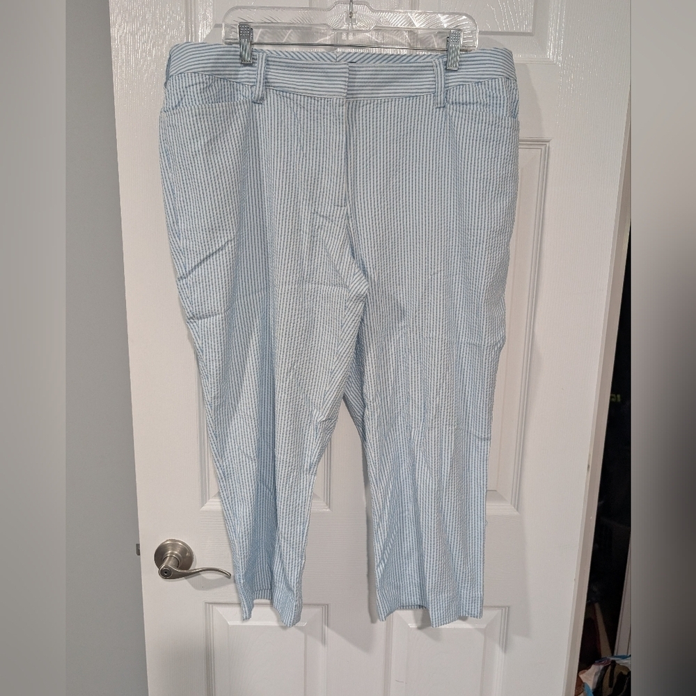 Lands' End Blue and White Striped Mid Rise Slim Leg Crop Pants in Size 16W